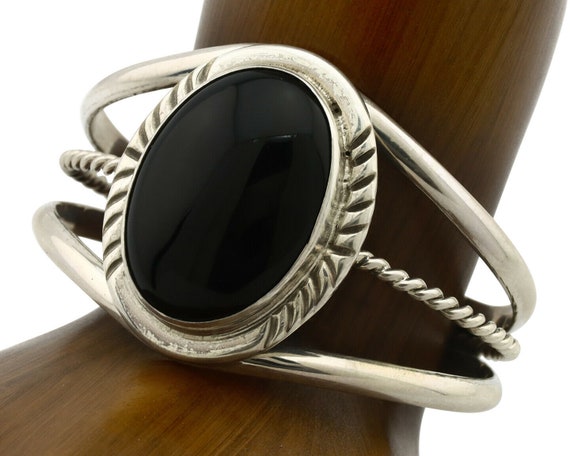 Navajo Bracelet .925 Silver Black Onyx Artist Nat… - image 1