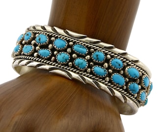 Navajo-armband .925 zilver Doornroosje Turquoise kunstenaar ondertekend IC C.80's