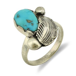 Zuni Ring 925 Silver Natural Blue Gem Turquoise Artist Signed Simplicio C.80's