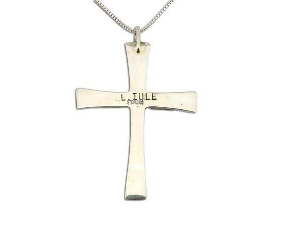 Zuni Handmade Cross Necklace 925 Silver Natural G… - image 3