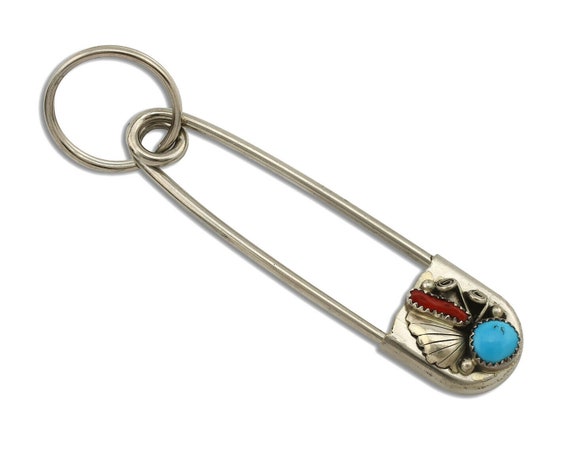 Navajo Handmade Key Chain .925 Silver Blue Turquoi