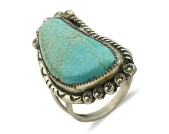 Navajo 『Roy Buck』 turquoise ring 24号 Navajo Ring .925 Silver #8 Turquoise Artist Signed Roy Buck C.80's