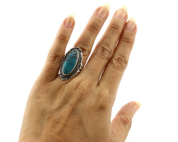 Navajo Ring .925 Silver Black Spiderweb Turquoise… - image 8