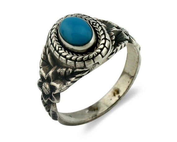 Navajo Ring .925 Silver Natural Blue Turquoise Na… - image 1