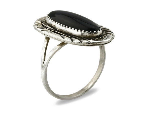 Navajo Ring .925 Silver Natural Black Onyx Handma… - image 2