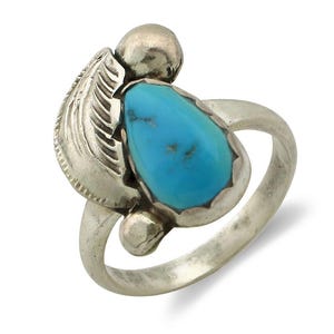 Zuni Ring 925 Silver Natural Mined Blue Turquoise Artist Signed Simplicio C.80's