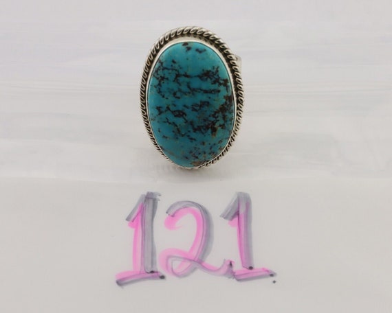 Navajo Ring 925 Silver Natural Blue Turquoise Art… - image 10