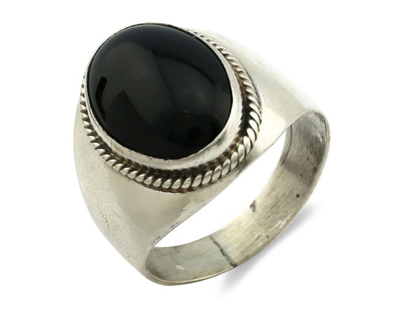Navajo Ring .925 Silver Handmade Black Onyx Nativ… - image 1