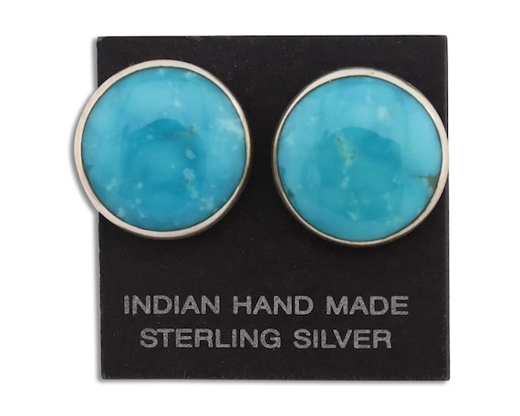 Navajo Earrings 925 Silver Natural Kingman Turquo… - image 1