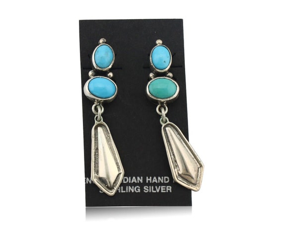 Navajo Earrings 925 Silver Natural Blue Turquoise… - image 1