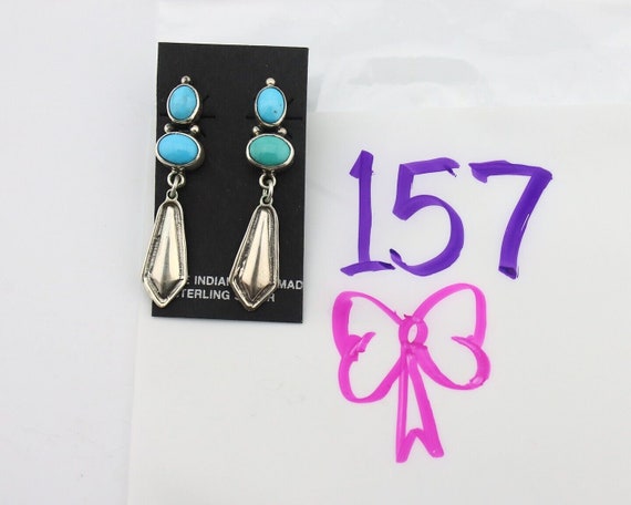 Navajo Earrings 925 Silver Natural Blue Turquoise… - image 9