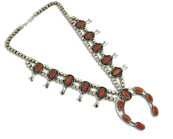 Woman's Navajo Squash Necklace .925 Silver Red Co… - image 3