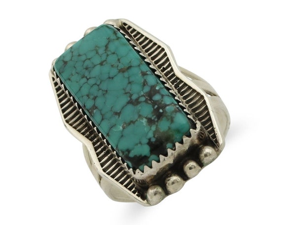 Navajo Ring 925 Silver Spiderweb Turquoise Artist… - image 1