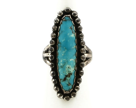 Navajo Ring .925 Silver Morenci Turquoise Signed … - image 4