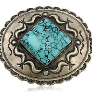 Navajo Belt Buckle .925 Silver Turquoise Signed Artist Paul J Begay Cuff C.80&#39;s