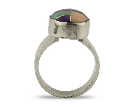 Zuni Inlaid Ring 925 Silver Mixed Natural Gemston… - image 3