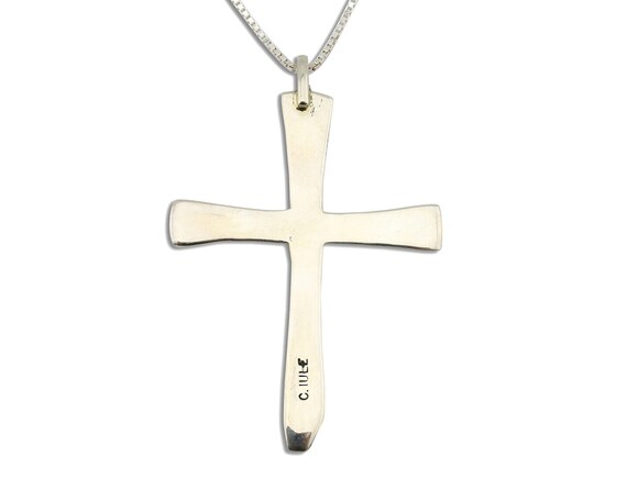 Zuni Handmade Cross Necklace 925 Silver Natural G… - image 3
