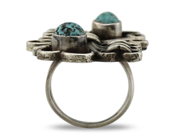 Navajo Ring 925 Silver Spiderweb Turquoise Native… - image 3