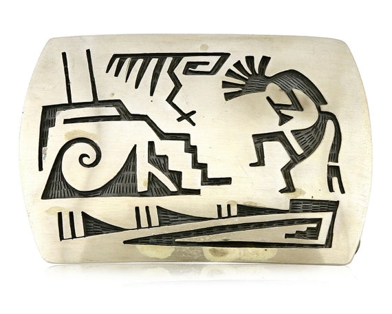 Navajo Belt Buckle .925 SOLID Sterling Silver Han… - image 1