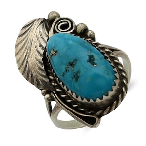 Native American Eye-catching Justin Wilson Vintage Morenci Turquoise Sterling Silver Ring Native American Eye-catching Justin Wilson Vintage Morenci Turquoise Sterling Silver Ring