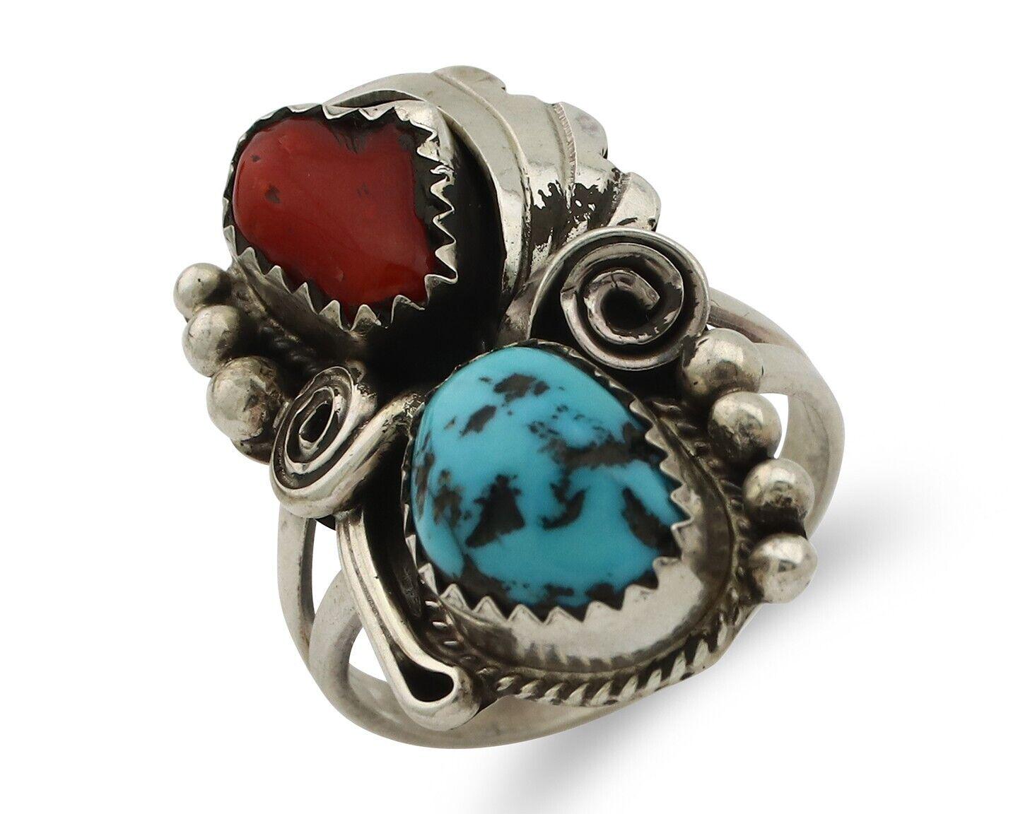限定販売　Red Cloud作　ターコイズ　NAVAJO シルバー925 Navajo Ring .925 Silver Turquoise & Coral Artist Signed Justin