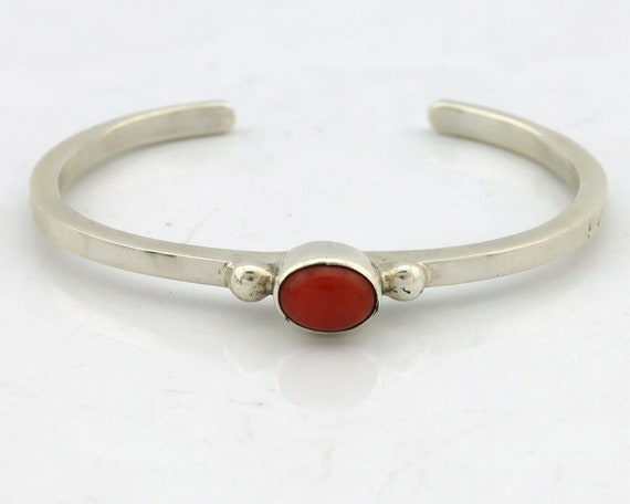 Navajo Bracelet .925 Silver Red Mediterranean Cor… - image 4