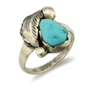 Zuni Ring 925 Silver Natural Blue Turquoise Artist Signed Simplicio C.80's
