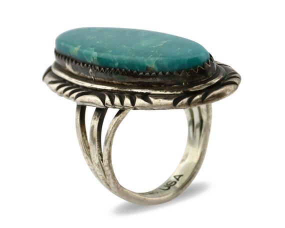 Navajo Ring .925 Silver Kingman Turquoise Signed … - image 2