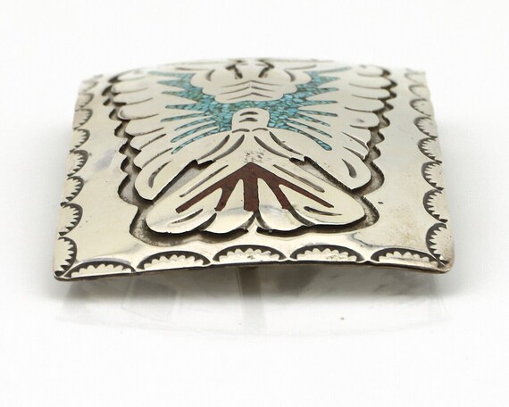 Navajo Belt Buckle 925 Silver Handmade Chip Inlay… - image 6