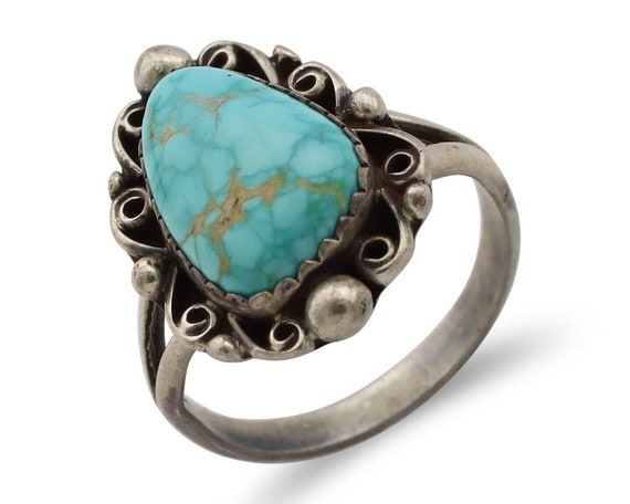 Navajo Ring 925 Silver Spiderweb Turquoise Artist… - image 1