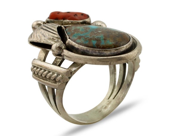 Navajo Ring 925 Silver Blue Turquiose & Mediterra… - image 2