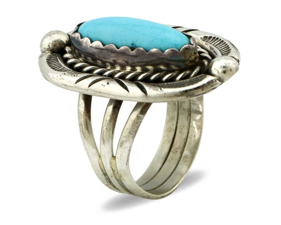 Navajo Ring .925 Silver Blue Turquoise Artist Sig… - image 2