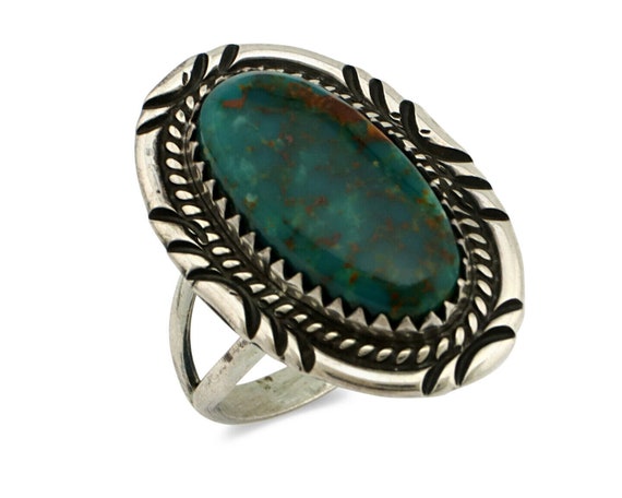 Navajo Ring .925 Silver Turquoise Mountain Signed… - image 1