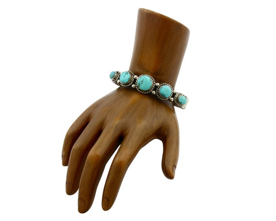 Navajo Natural Blue Turquoise Bracelet .925 Silve… - image 2