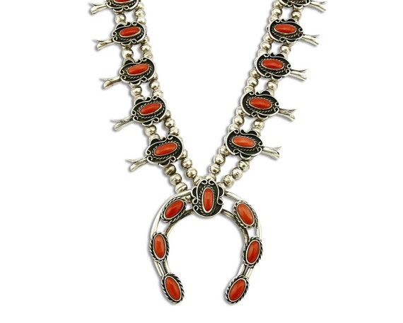 Woman's Navajo Squash Necklace .925 Silver Red Co… - image 2