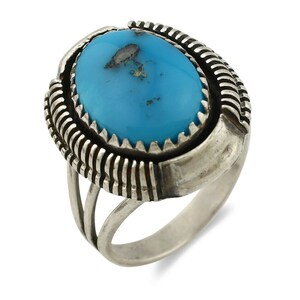 Navajo Ring .925 Silver Natural Mined Turquoise Artist Signed M Nez C80s