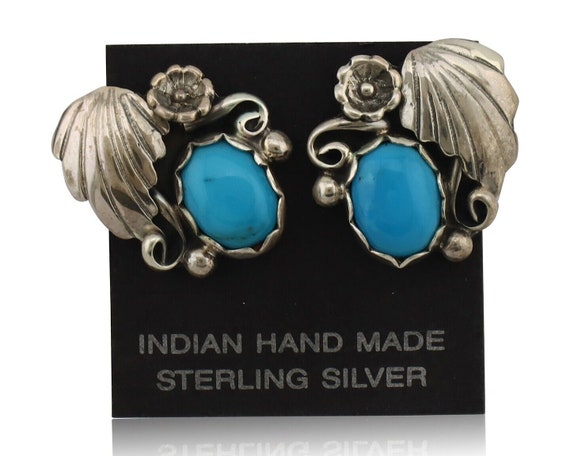 Navajo Earrings 925 Silver Sleeping Beauty Turquo… - image 1