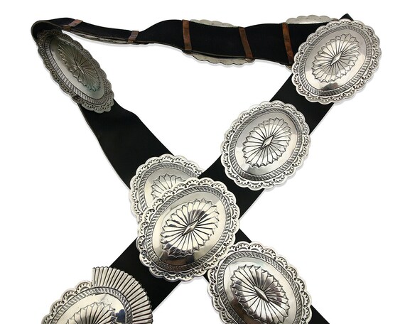 Navajo Concho Belt .925 Silver Hand Stamped Artis… - image 4