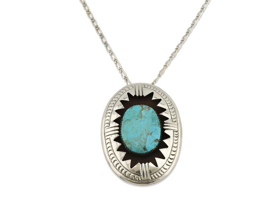 Navajo Pendant .925 Silver Morenci Turquoise Nati… - image 1