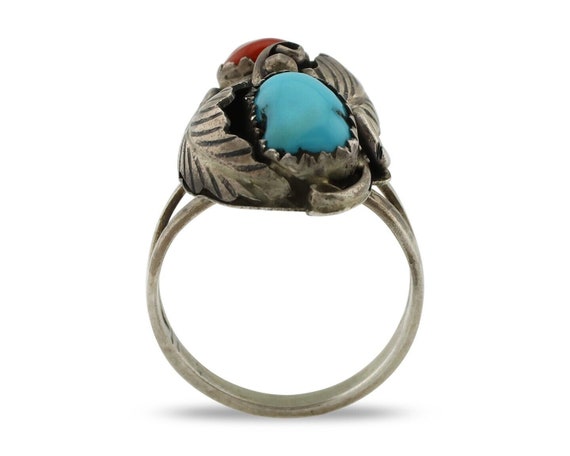 Navajo Handmade Ring 925 Silver Turquiose & Coral… - image 3