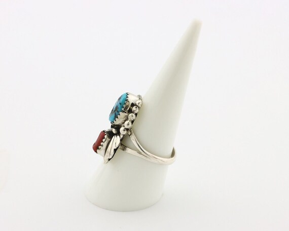 Navajo Ring .925 Silver Turquoise & Coral Artist … - image 5