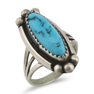 Navajo Ring .925 Silver Sleeping Beauty Turquoise Signed SkyStone Creations C80s