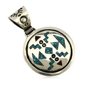 Navajo Inlaid Pendant .925 Silver Signed Artist Stanley Bain C.80&#39;s