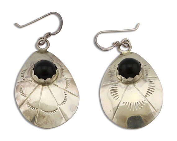 Navajo Earrings 925 Silver Natural Black Onyx Art… - image 2