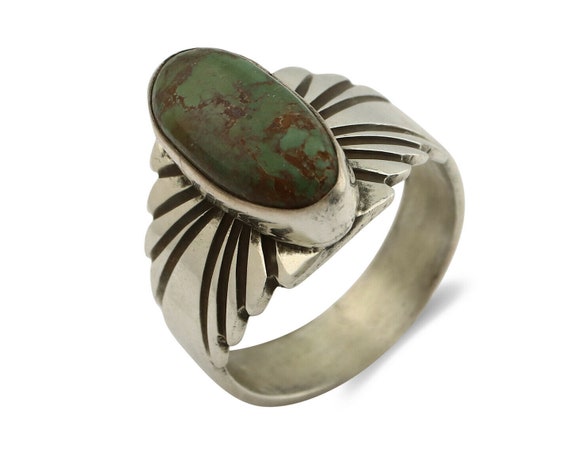 Navajo Ring .925 Silver Green Manassas Turquoise … - image 1