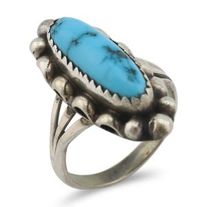 Navajo Ring .925 Silver Sleeping Beauty Turquoise Signed SkyStone Creations C80s