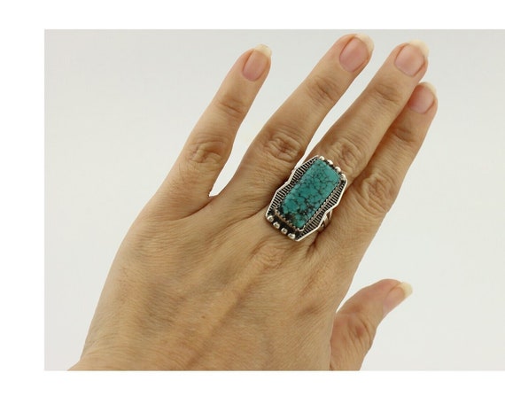 Navajo Ring 925 Silver Spiderweb Turquoise Artist… - image 8