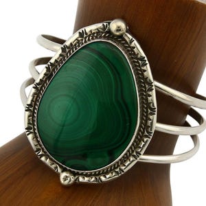 Navajo Malachite Bracelet SOLID .925 Silver Signed Artist KH C.80's