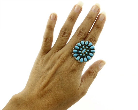 Women's Navajo Turquoise Ring .925 Silver Handmad… - image 8