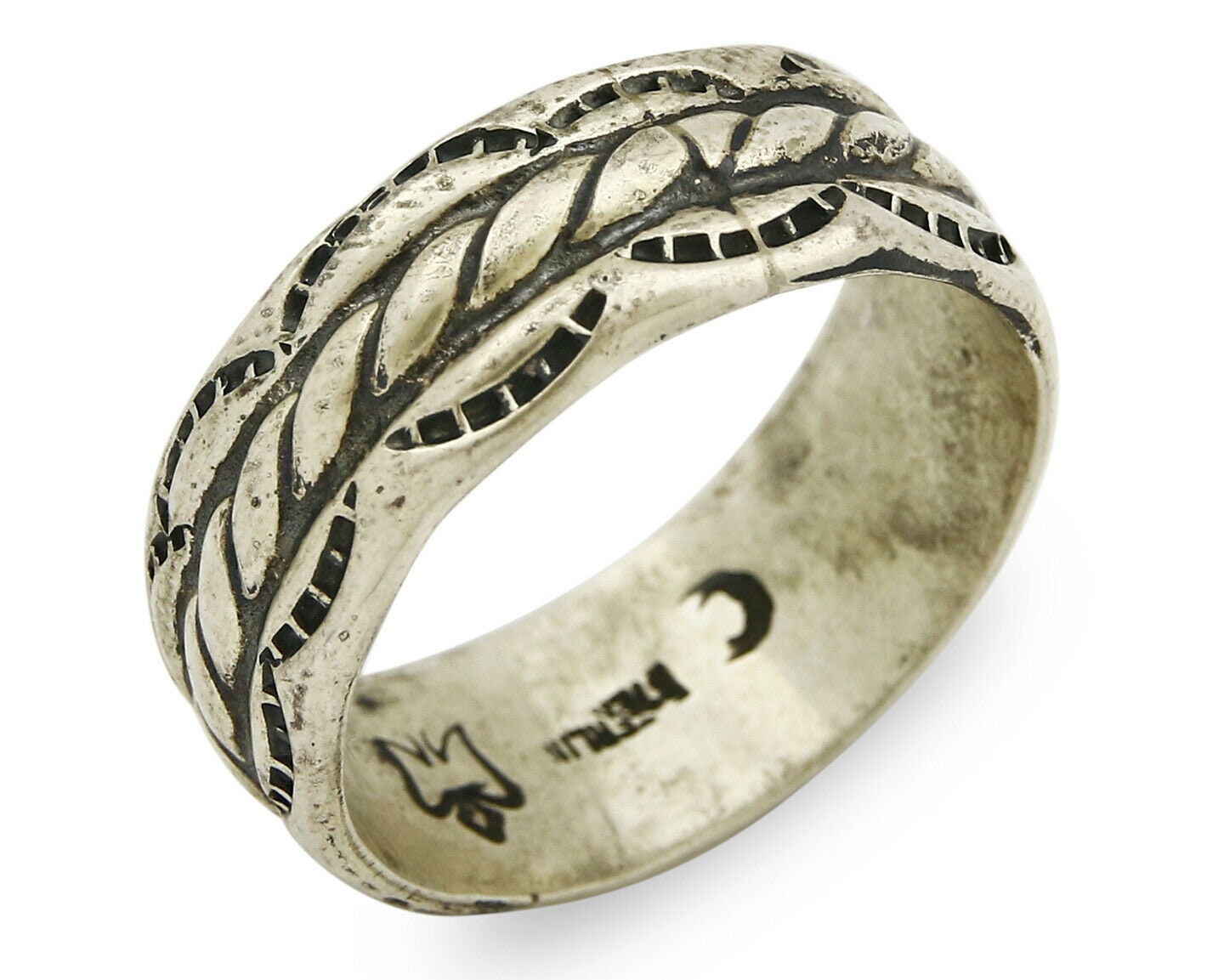 南京錠風　シルバー　14K ヴィンテージ　デザインリング Navajo Ring .925 Silver Handmade Hand Stamped Band C.1980's